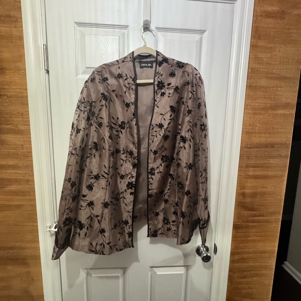 Onyx Taupe Jacket with Black Floral Velvet Burnout